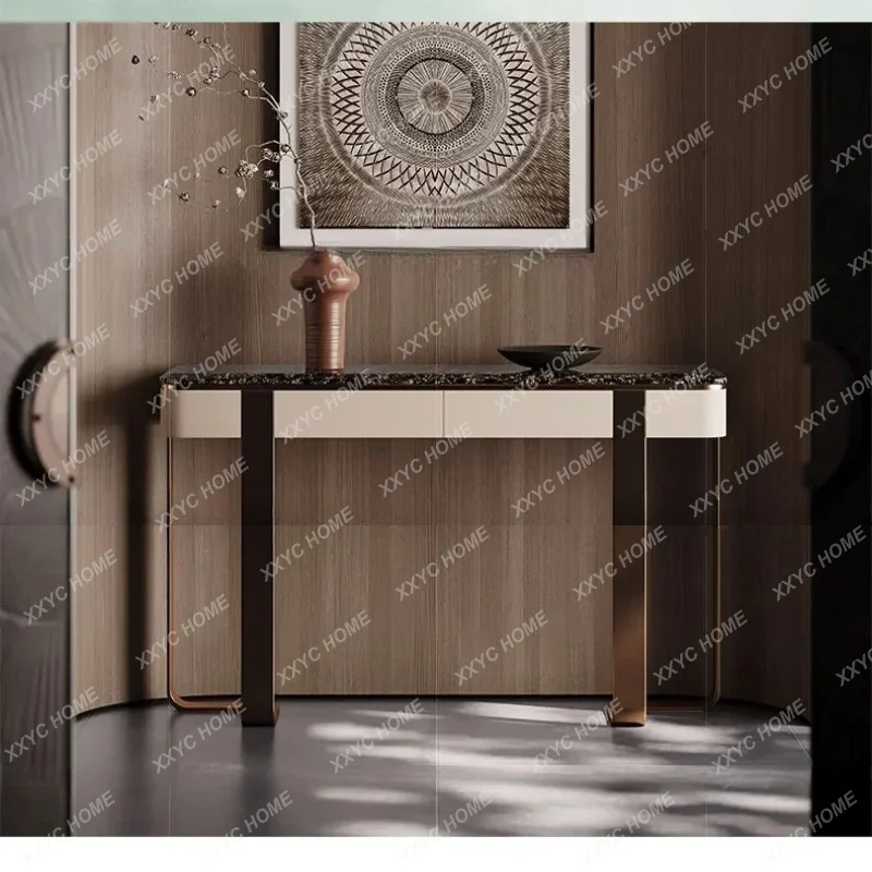 XX New Luxury Black Walnut Solid Wood Entryway Table Minimalist Console Table For Hallway Wall Mounted Storage Shel