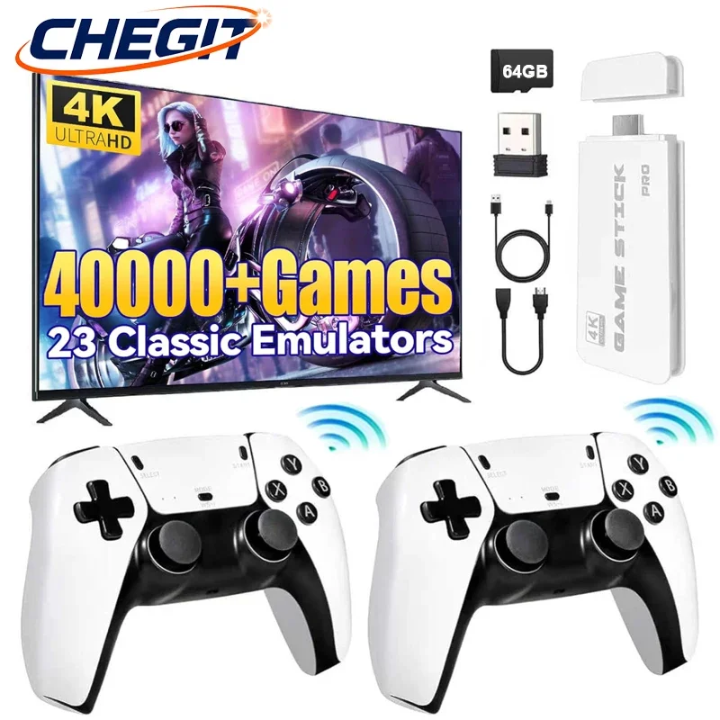 عصا ألعاب تلفزيون 4K، وحدة تحكم مدمجة 3/40000+ ألعاب ريترو 64 جيجابايت مع لوحات ألعاب لاسلكية، تدعم 23+ أجهزة محاكاة لألعاب التلفزيون عالي الدقة
