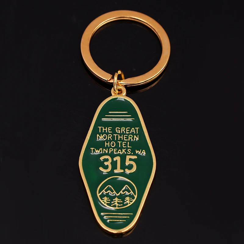 Tv Show Twin Peaks Key Chain Metal Green Enamel The Great Northern Hotel Room # 315 Keychains Fashion Women Men Jewelry Key Ring