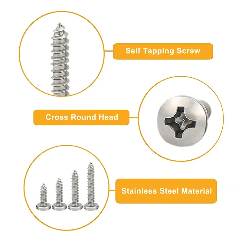 M1 M1.2 M1.4 M1.7 M2 M2.3 M2.6 M3 M3.5 M4 M5 M6 Stainless Steel 304 Cross Phillips Pan Round Head Self Tapping Screw Wood Screws