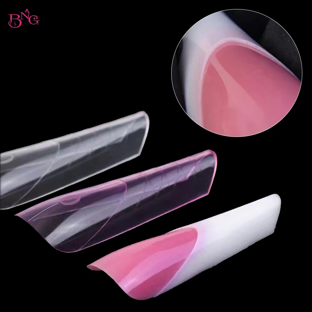 BNG 150PCS Dual Forms with Guide Line Inside Almond Nail Poly Extension Gel Forms 15 Sizes Nail Forms Design for French Manicure