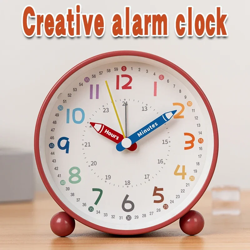 Pencil design metal alarm clock, a must-have for the back-to-school season, with night light and silent operation time,