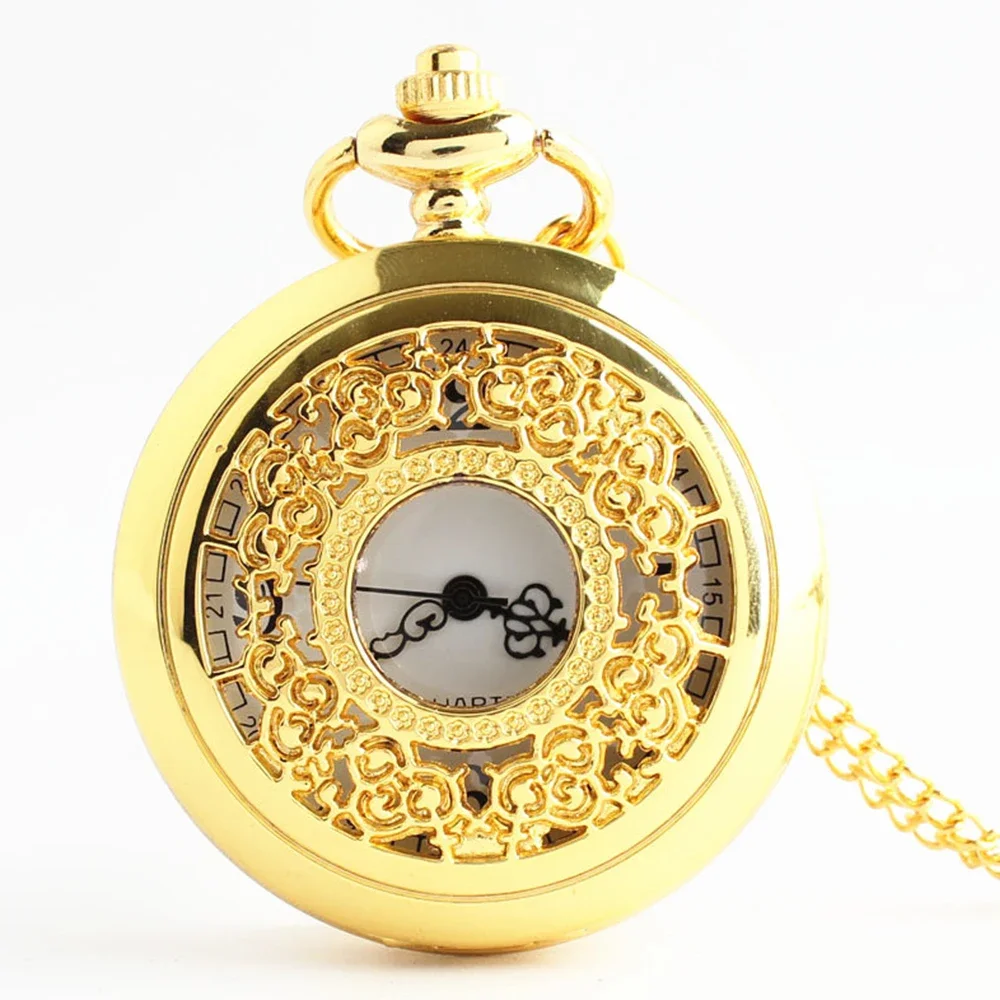 Vintage Necklace Pendant Pocket Watch Antique Hollow Exquisite Elegant Gift Clock Pocket Watch Quartz Necklace Chain Pocketwatch