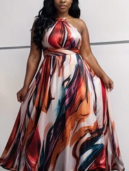 Plus Size Women's Evening Dress Halter Multicolor Strapless Sexy Elegant Cocktail A-Line Long Dress Satin Backless Maxi Dresses