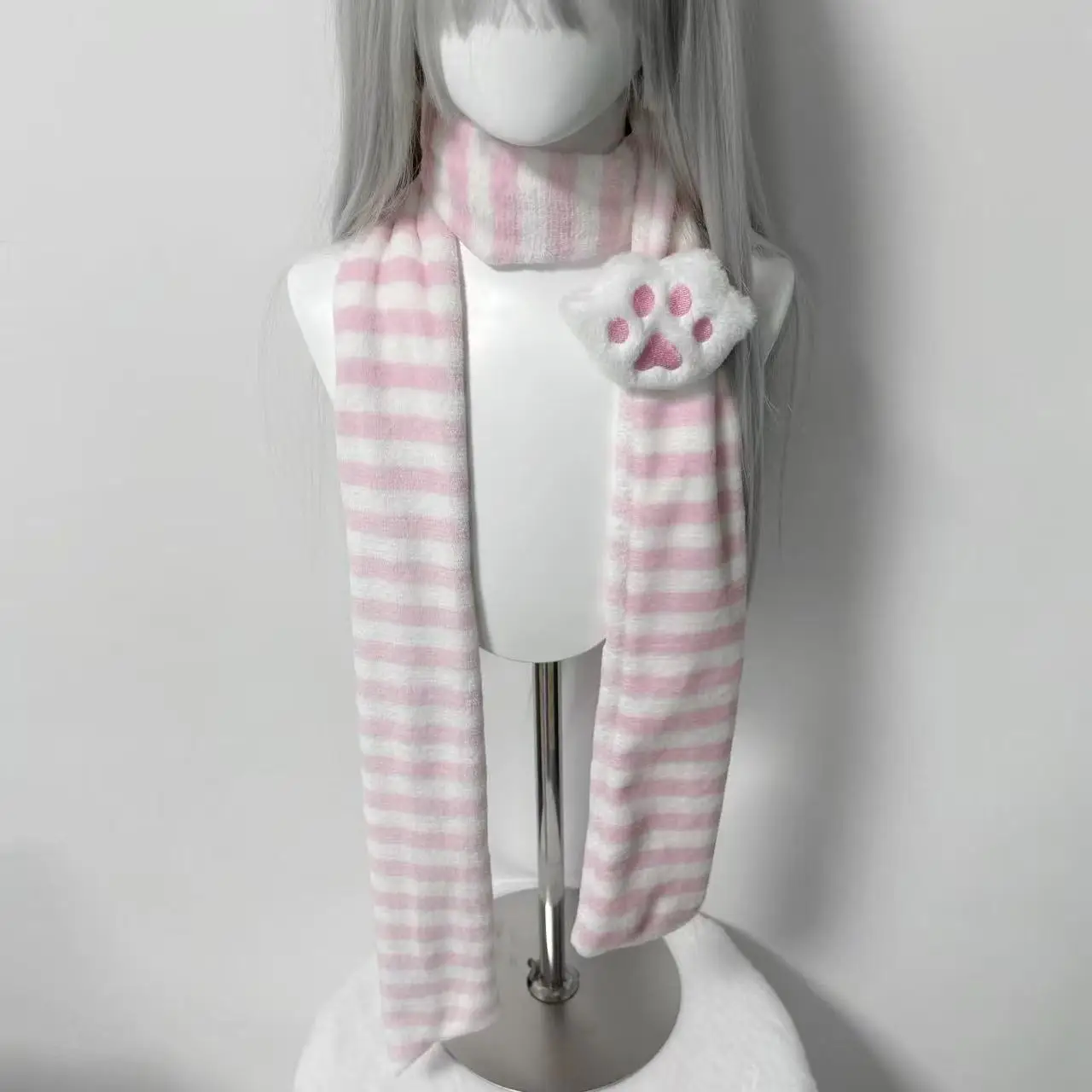 Kawaii Kniied Scarf Cat Paw Decoration Stripe Scarves Y2K Autumn Winter Cute Keep Warm Scarf Subculture Accessories view 5