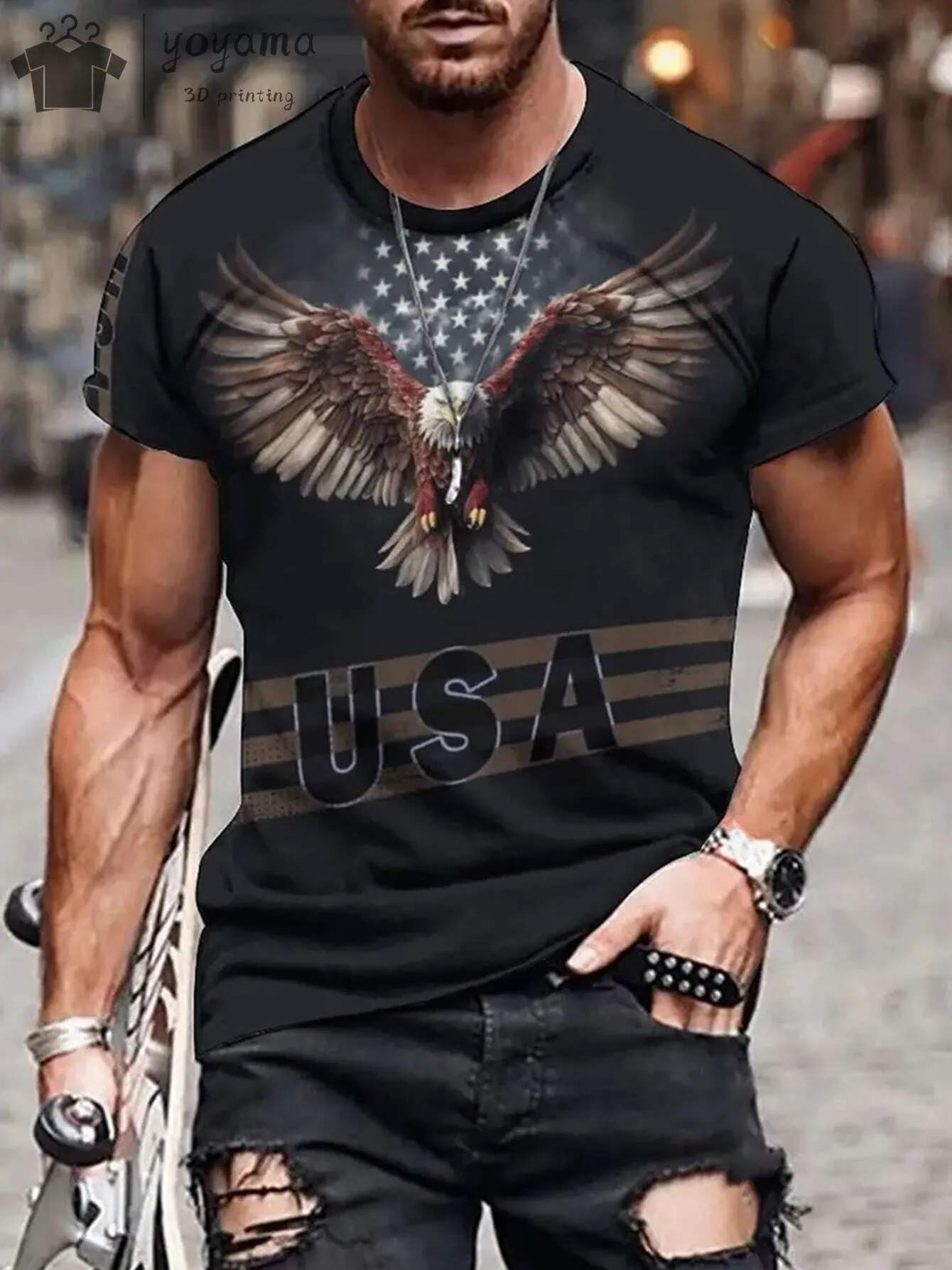 Men\'s T Shirts Vintage Animal Eagle 3d Printed Casual Short Sleeve Tee Shirt Fashion Outfits Streetwear O Neck Oversized Tops