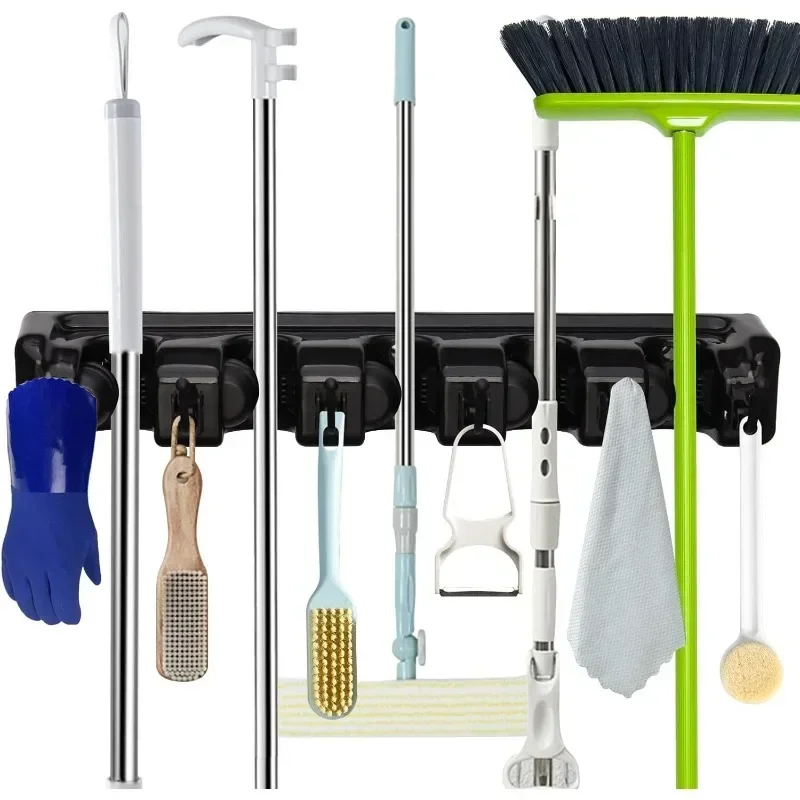 

Wall Mounted Mop Holder 3/4/5 Position Multi-Functional Broom Hanger Shelf Home Kitchen Storage Black Magic Plastic Mop Holder