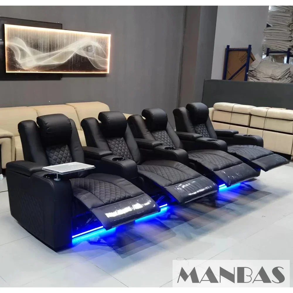 Dual Motors Leather Sofa Seating Room with Electric Recliner, Massage and Refrigeration Cup Holder for Theater Seating