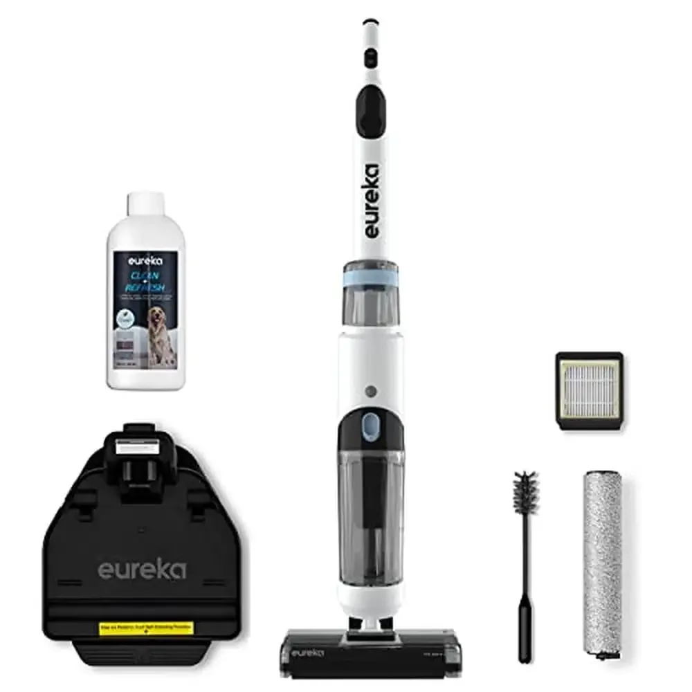 

Cordless Vacuum Mop Cleaner with Smart Sensor Tech XL Two Tank System Auto Clean Roller Included Components White 35min Run Time