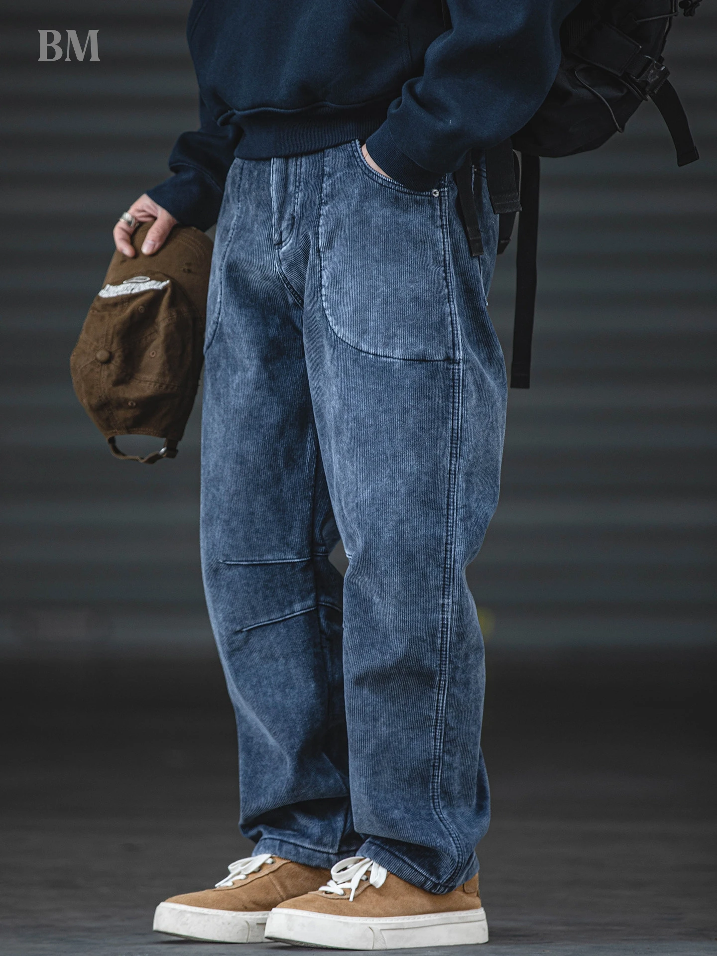 

Oversized Baggy Vintage Corduroy Pants Men Loose Fit Retro Japanese Style Streetwear Relaxed Fit Casual Harem Pants Blue Utility