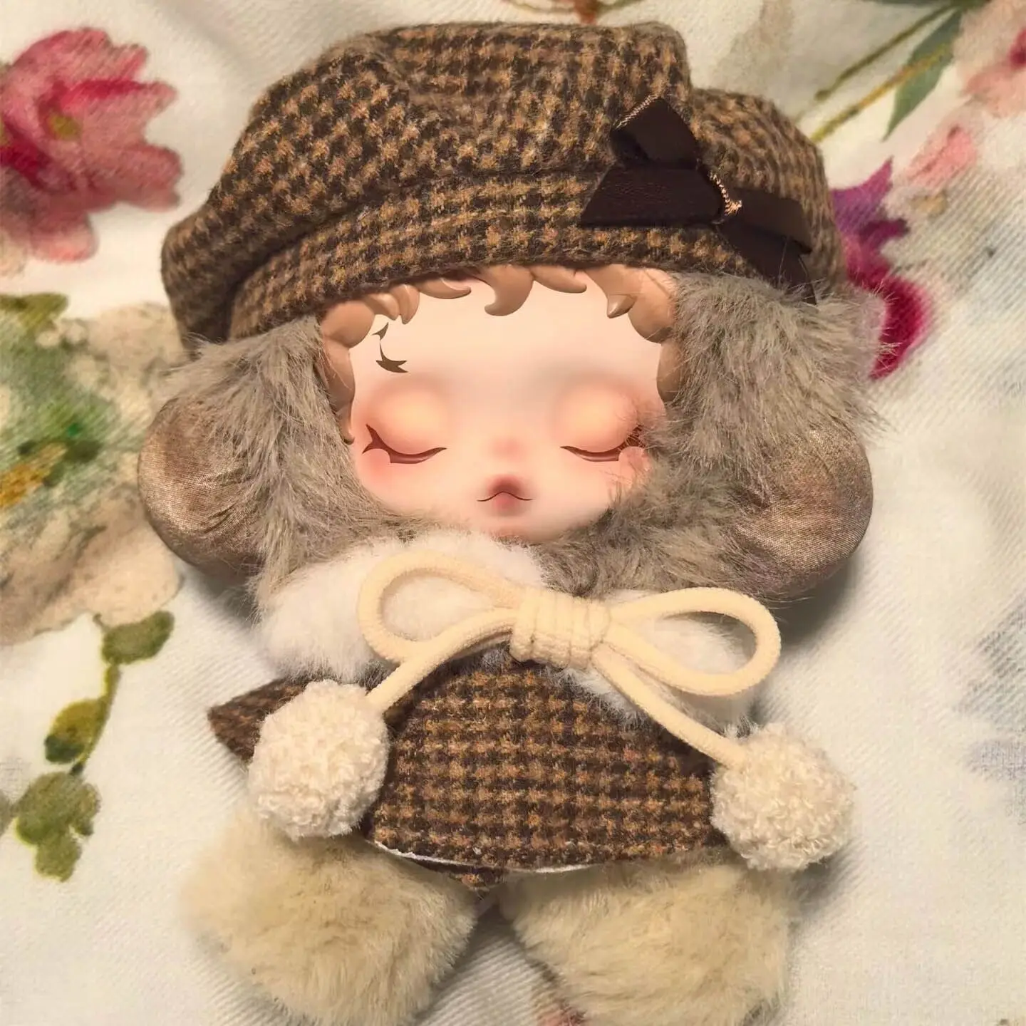 

Клетчатый плащ кофейного цвета, шаль для черепа, панды V2 V1, 15/17 см, одежда для куклы Labubu, аксессуары для наряда