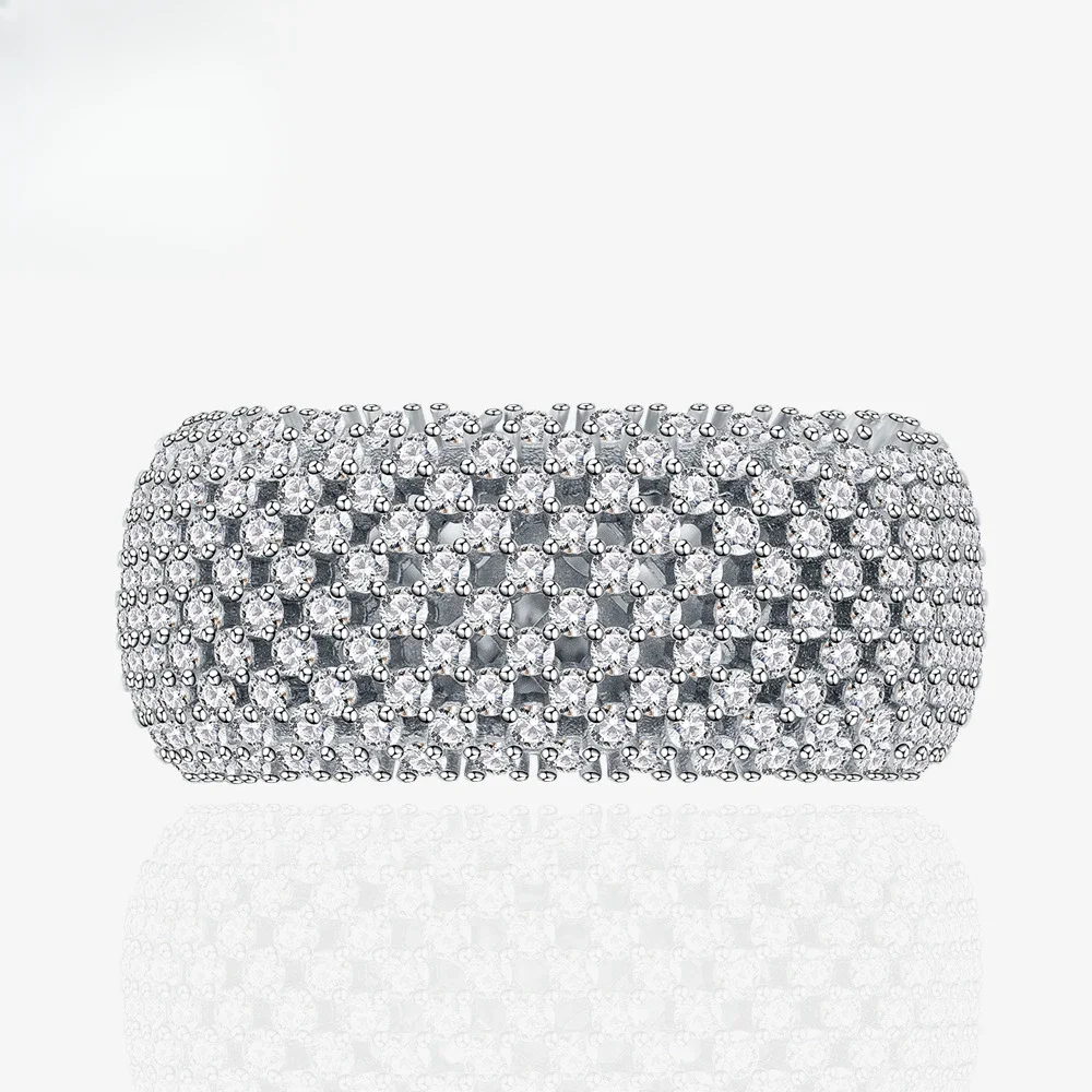 

Widened Arc Yarn Mesh Ring with Micro Inlaid Diamond 925 Silver Ring, European and American Ins, Amazon Cross Border