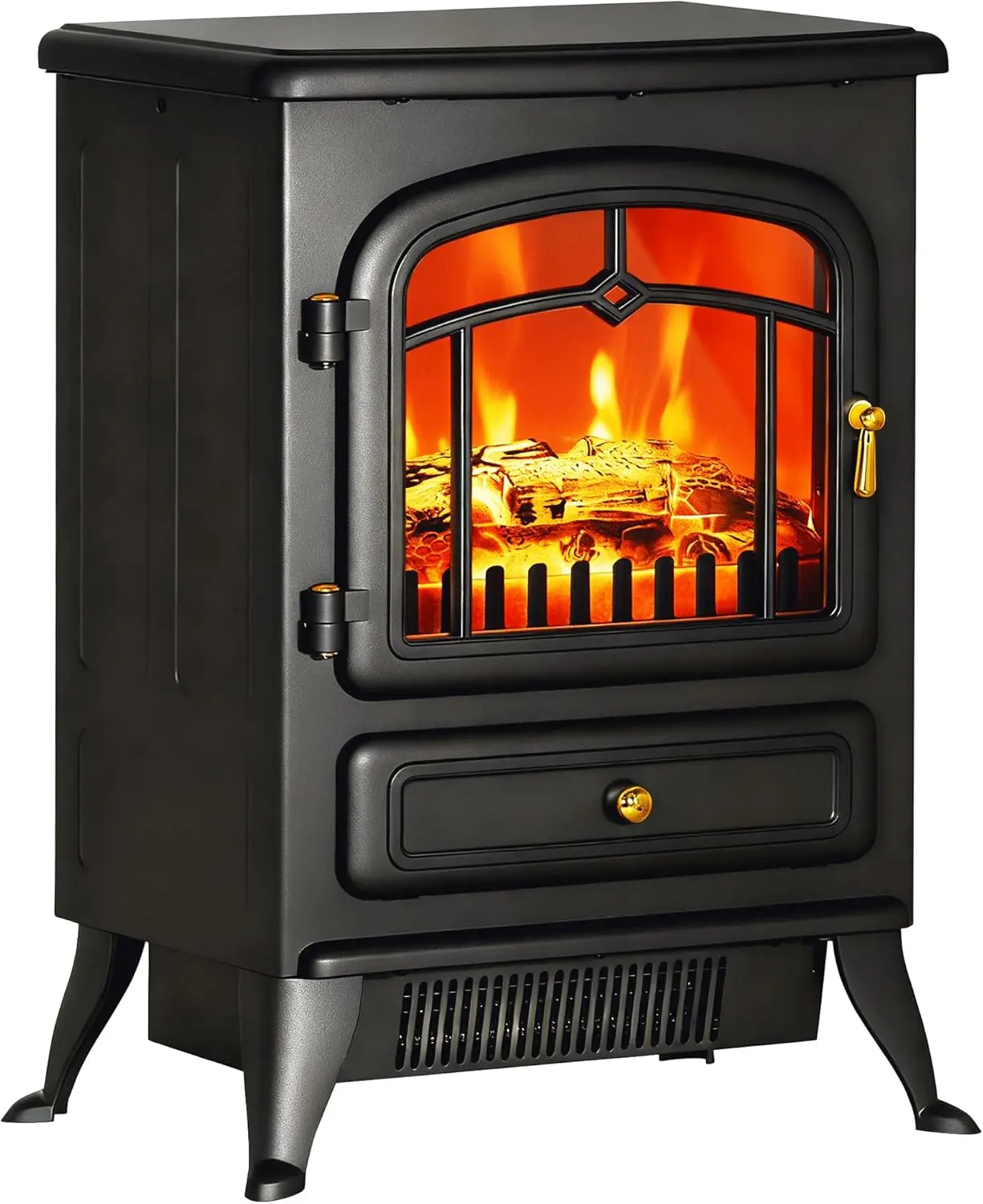 

22" Freestanding Electric Fireplace Heater with Realistic LED Flames, Overheat Protection, 725W/1450W, Black