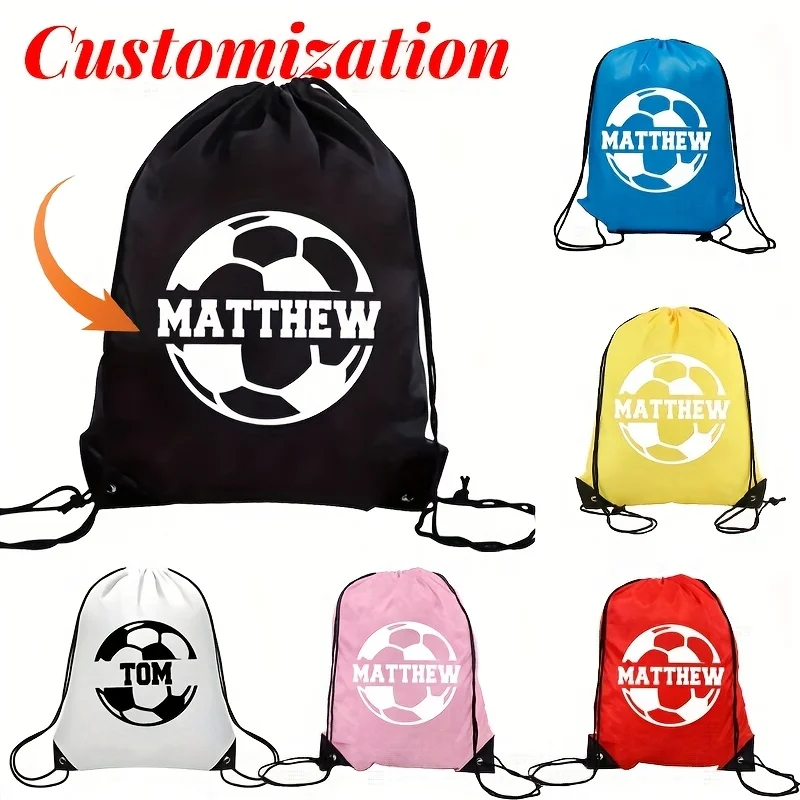 Custom Letter Football Drawstring Gym Bag, Large Capacity Backpack, Multiple Colors Available Cycling Bag,Suitable for Holidays