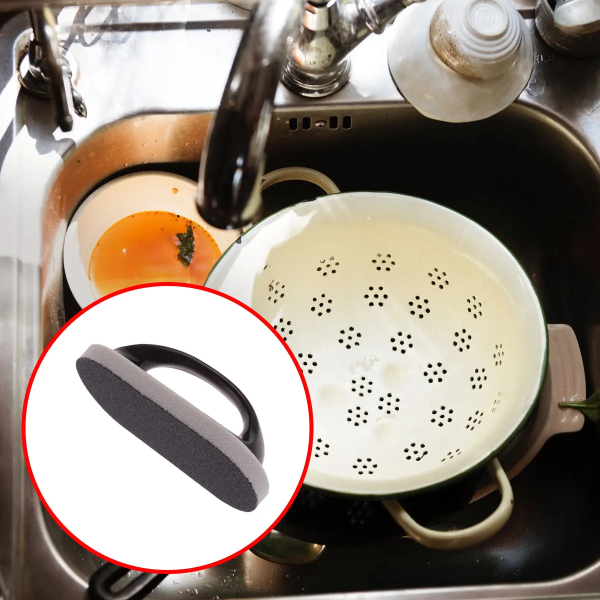 

2pcs Decontamination Sponge Brush With Handle Strong Scrubbing Cleaning Pad For Bathroom Sink Oven Toilet