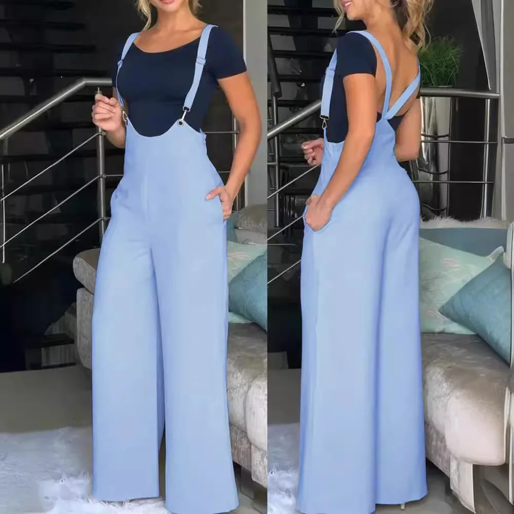 Jumpsuits Women Overalls One Piece Wide Leg Pants Rompers Sleeveless Suspender Trousers Suspenders 2025 Summer Streetwear