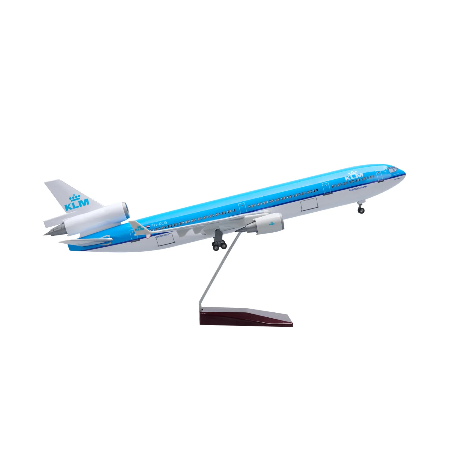 Model samolotu KLM 47 cm, B747 B777 MD-11 MD11, odlewany z żywicy, ze światłem i podwoziem, kolekcja samolotów, zabawka.