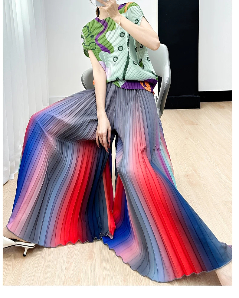 HOT SELLING miyake Gradient drape baggy pants with thin wide leg  pants IN STOCK