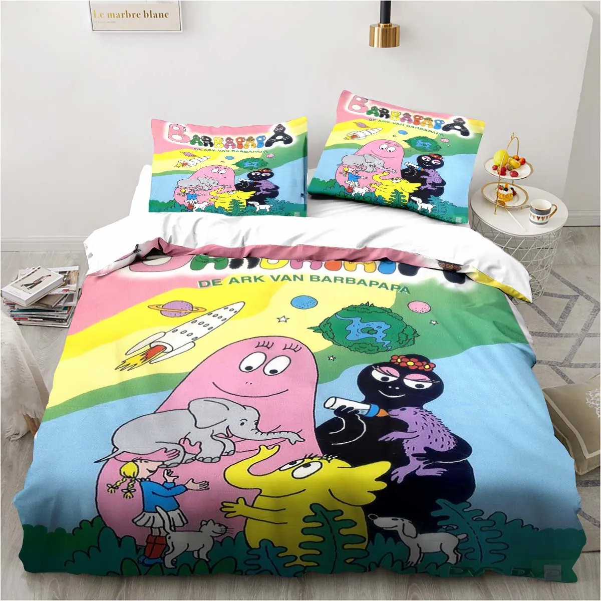 Imagem -03 - Bonito dos Desenhos Animados Barbapapa Cama Conjunto Capa de Edredão Macia para Adultos e Crianças Quarto Solteiro Duplo Cama King Size Capa de Edredão Fronha