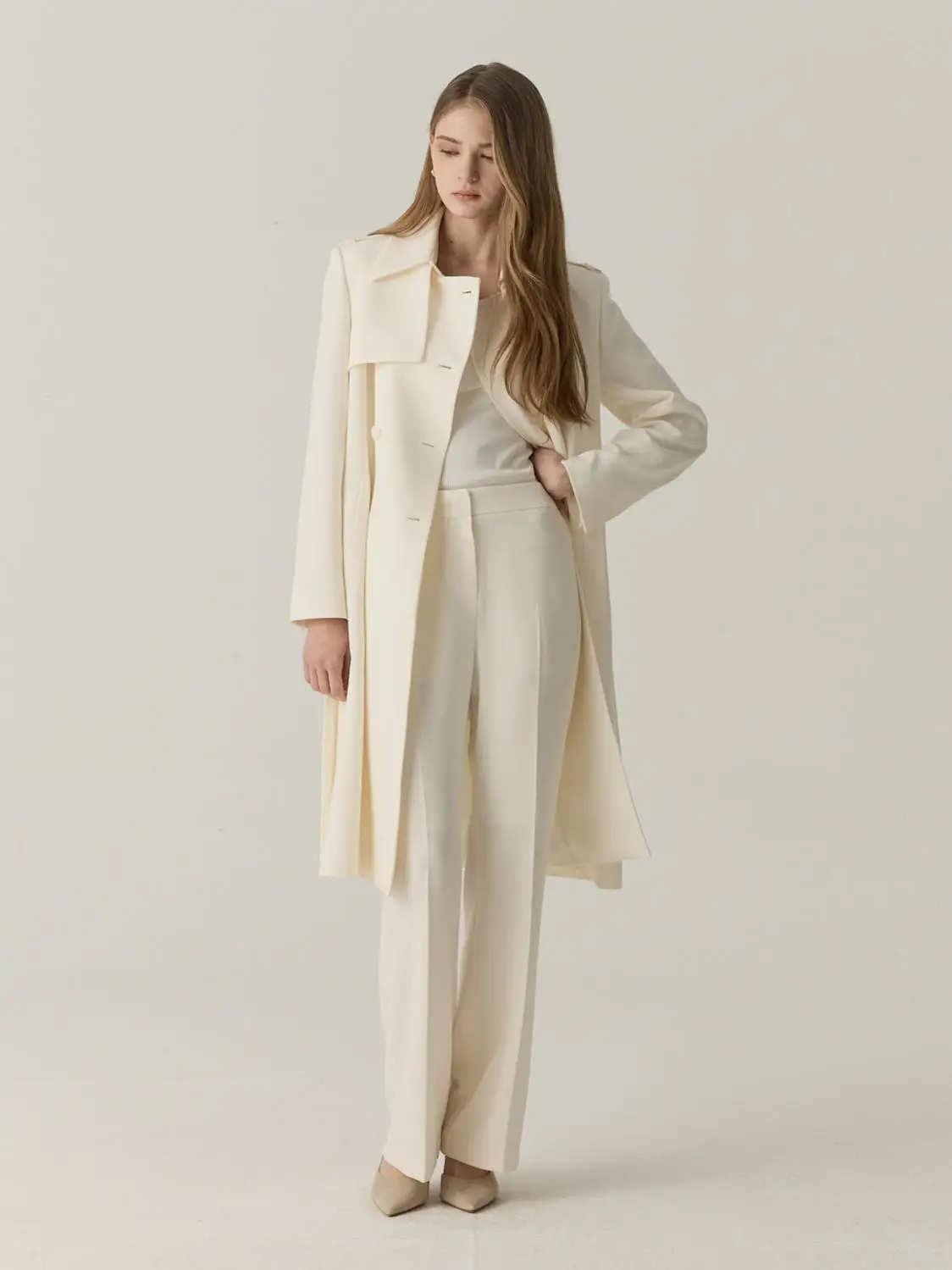 Ele Commuter بنطال ذو قصة أرجل مستقيمة لخريف 2025 Faion بدلة تنحيف مدببة من الأسيتات سروال عالي الخصر طويل الساق للسيدات