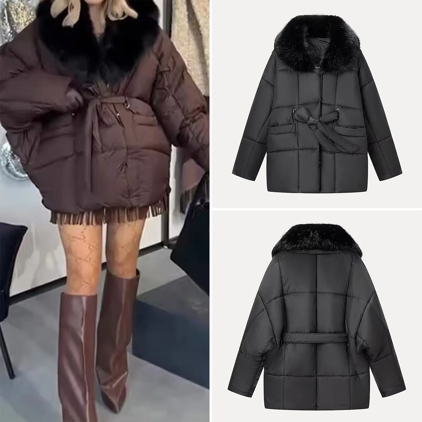 

Женское пальто Ele Long Sve Faion Personali, верхняя одежда с меховым воротником и поясом, зима 202, простое пальто-стойка