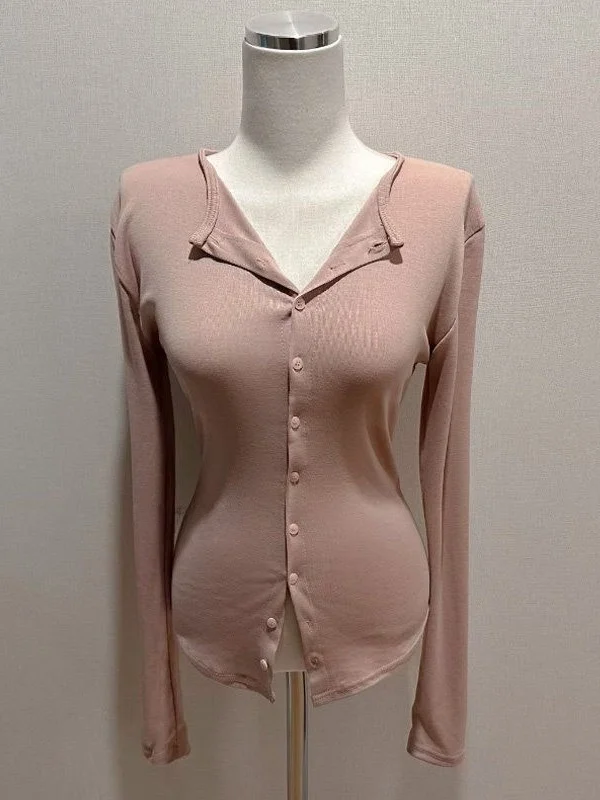 Women's Long Sleeve Slim Fit T-Shirt PS313 Self-Keeping Body Shape Highlighting Gentle Femininity Cardigan Style Spring 2026