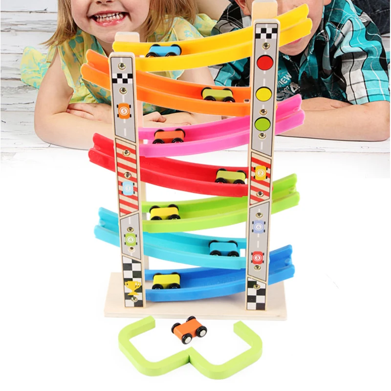 7-Layer Ramp Race Track & 8 Mini Inertie Auto Glijdende Speelgoed Baby Peuter Motor Vaardigheid Developmental Leren Speelgoed kid Kinderen Gift