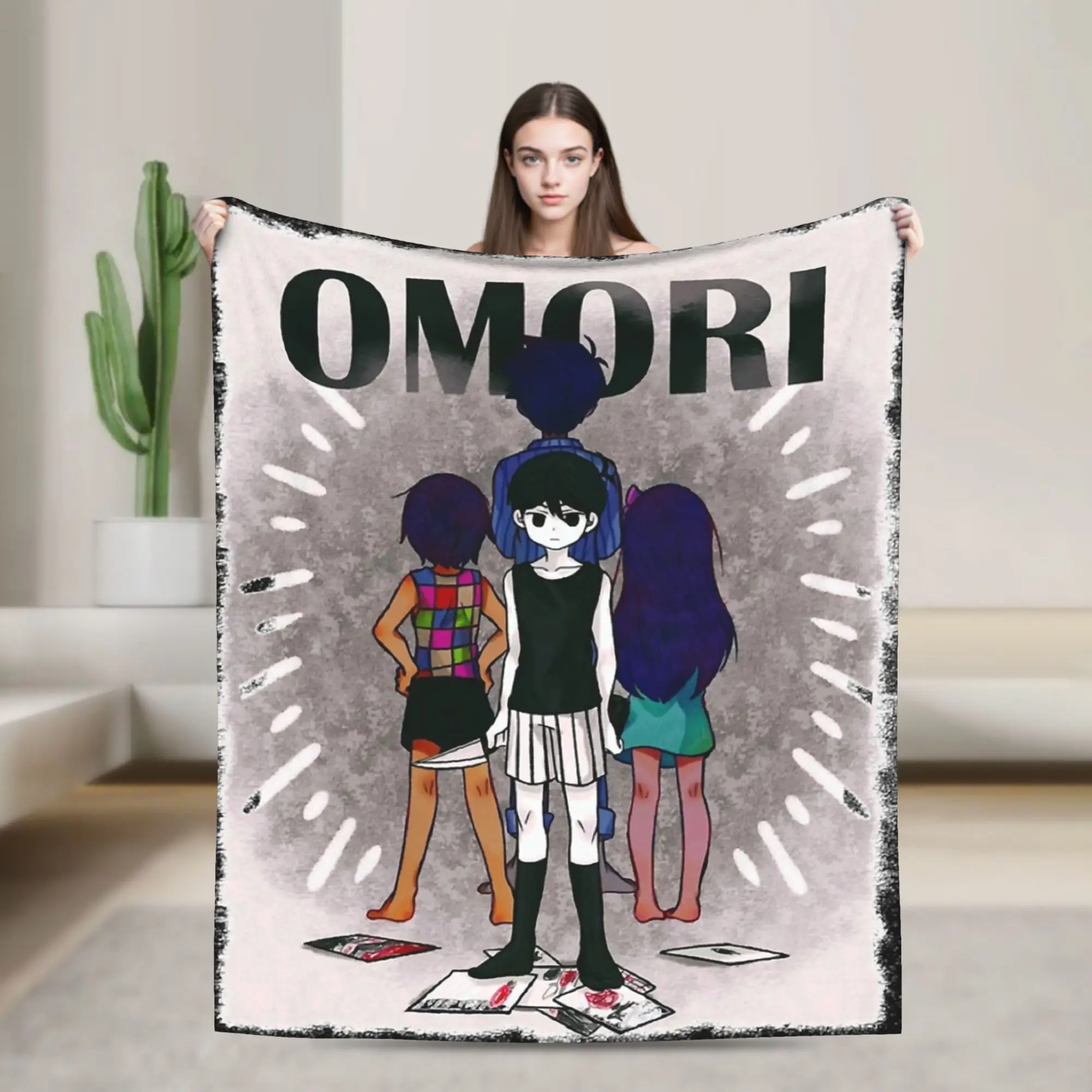 Omori Poster Blanket Velvet Summer  Multi-function Warm Throw Blanket for Bed Couch Rug Piece