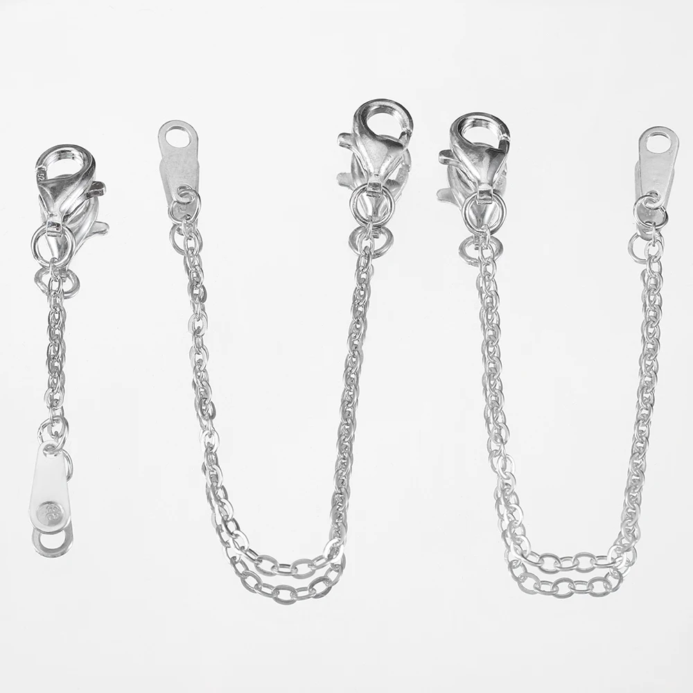 Cross Border Hot Selling 2pcs 925 Silver Lobster Clasps with 3.1/5.7/8cm Extension Chains Jewelry DIY Connectors For Bracelets