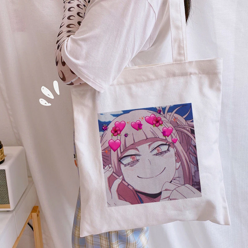 My Hero Academia Himiko Toga-bolsas de compras Ulzzang Shopper, bolso de mano de lona con estampado, bolso de hombro Harajuku para mujer