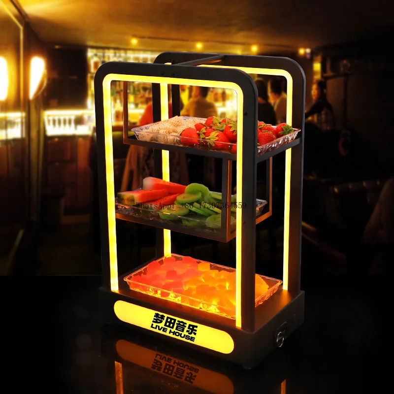 

Бар KTV светящаяся подставка для тарелок с фруктами светодиодная креативная светящаяся тарелка для закусок из кованого железа прямоугольная трехслойная тарелка с фруктами Fruit Rac