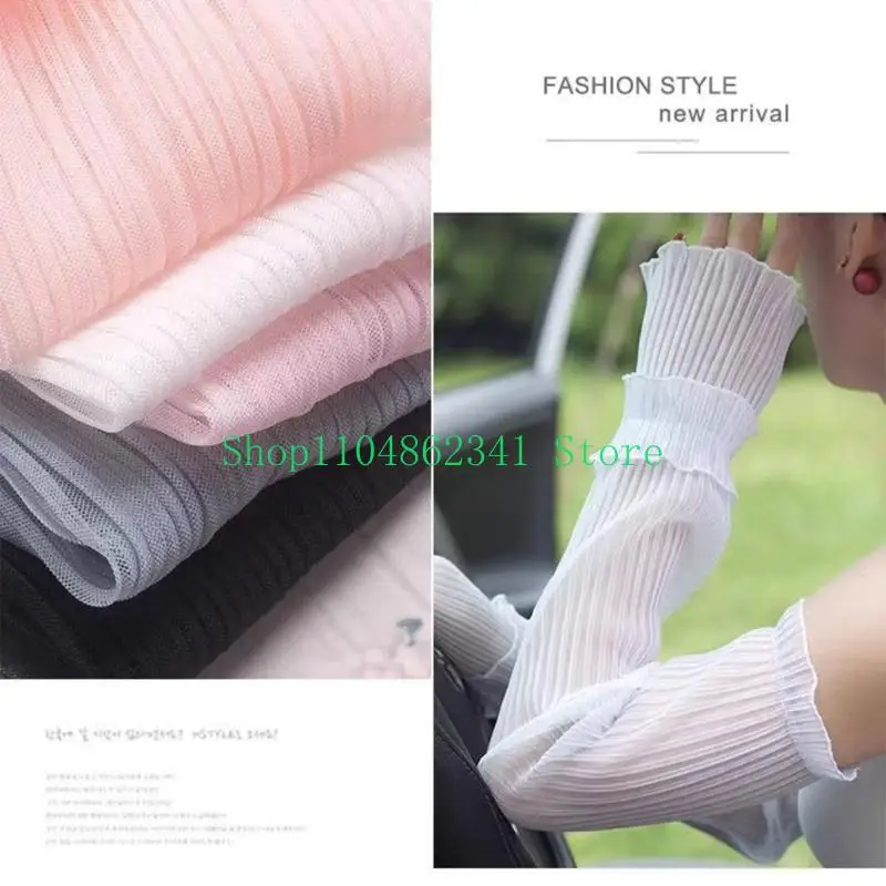 652f-通気性フリル冷却アームスリーブ女性のための夏の日焼け防止ルーズフィット屋外活動