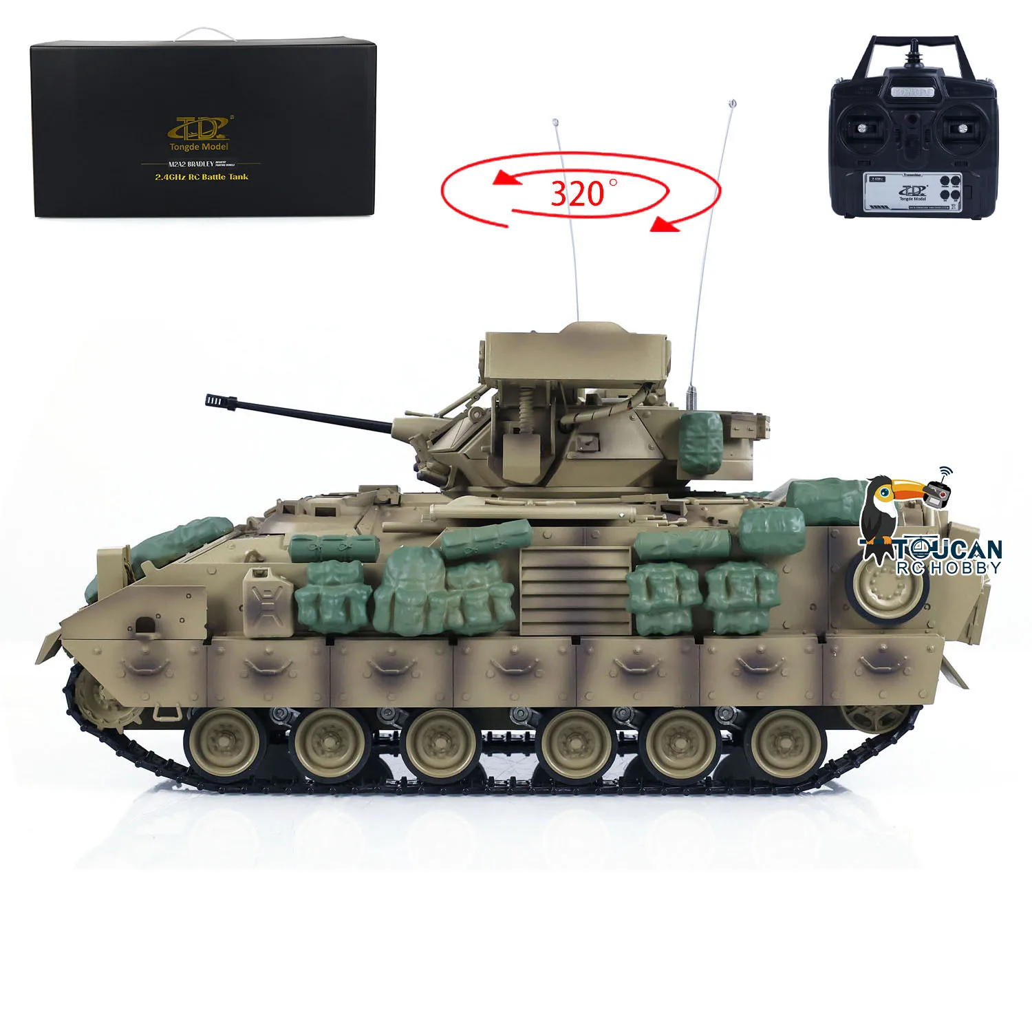 1/16 Tongde RC Battle TANK M2A2 Bradley บาร์เรลอินฟราเรดไฟฟ้าต่อสู้วิทยุควบคุมรถไม่มี BB Ready TO Run ของเล่น