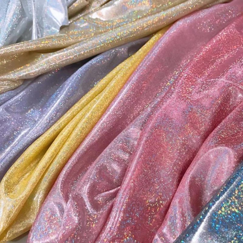 100*150cm Holographic Fluorescent Fabric Stretch Colorful Shiny Iridescent Laser Fabric DIY Sewing Stage Wedding Dress Decor