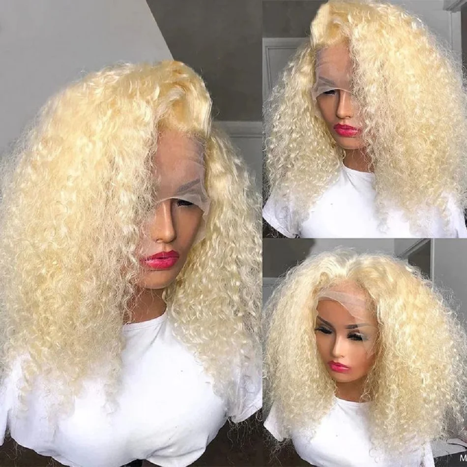 26 Inch 180Density 613 Blonde Kinky Curly Lace Front Wig For Women with Babyhair Heat Resistant Glueless Preplucked Daily Wig