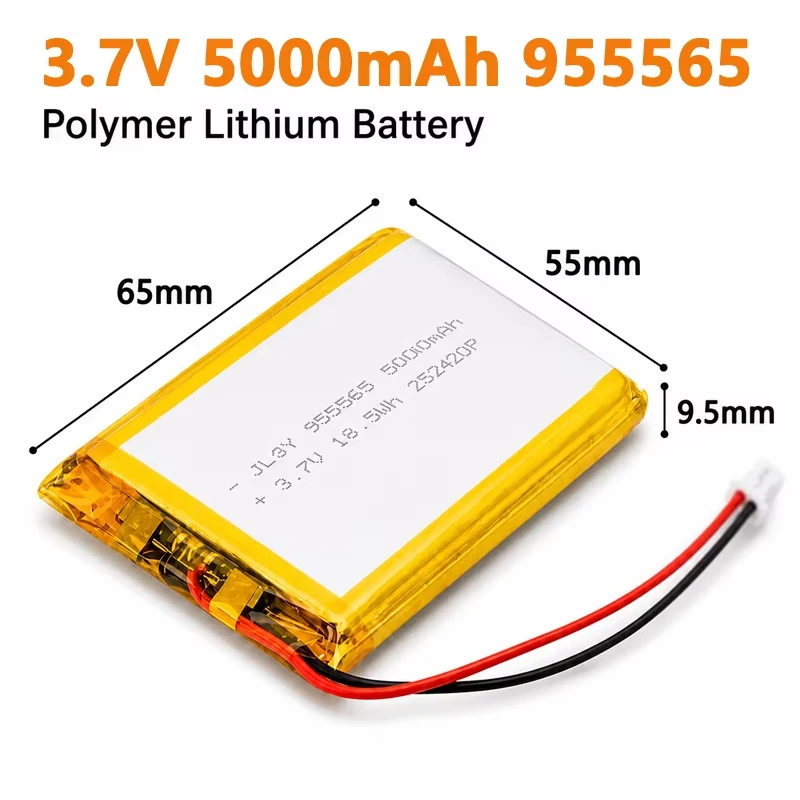 955565 3.7V 5000mAh Rechargeable Polymer Lithium Battery for Smart Home Devices Mobile Power LiPo Battery with PH 2.0 2Pin Plug