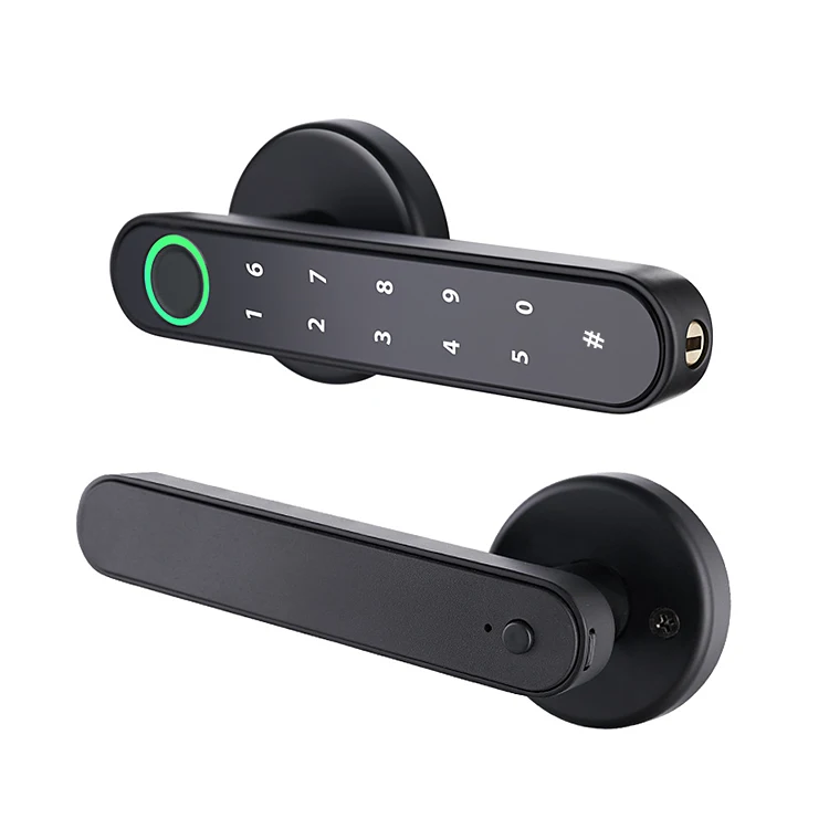 Tuya App Bluetooth Door Handle Lock Security Fingerprint Lock Bedroom Door Digital Password IC Card Smart Door Lock