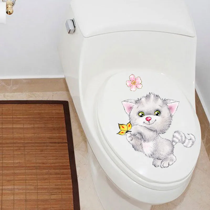 Cute cat detachable toilet seat sticker, waterproof toilet seat for children, creative bathroom decoration, self-adhesive decal
