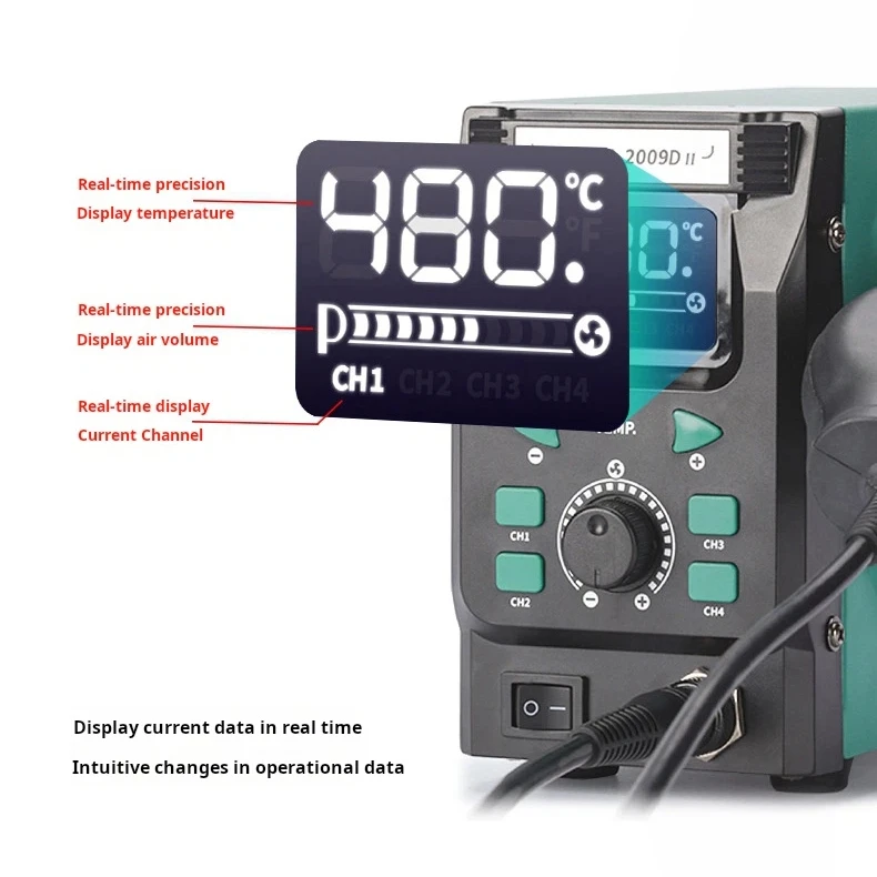 

Digital Hot Air Rework Station YIHUA 2009D-II 700W with Sleep Function & Nozzles for SMD Desoldering