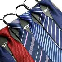 New 8cm Width Pre-tied Zipper Neck Tie Striped Polka Dots Neckties For Men Corbatas Gravata Slim Suits Jacquard Cravat Tie
