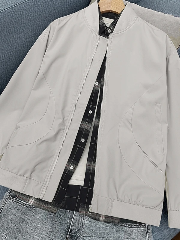 

Spring Autumn 2025 Men's Baseball Jaet Loose Casual Faionable Youth Sle Polyester Nylon Cosite Fiber Zipper Closure