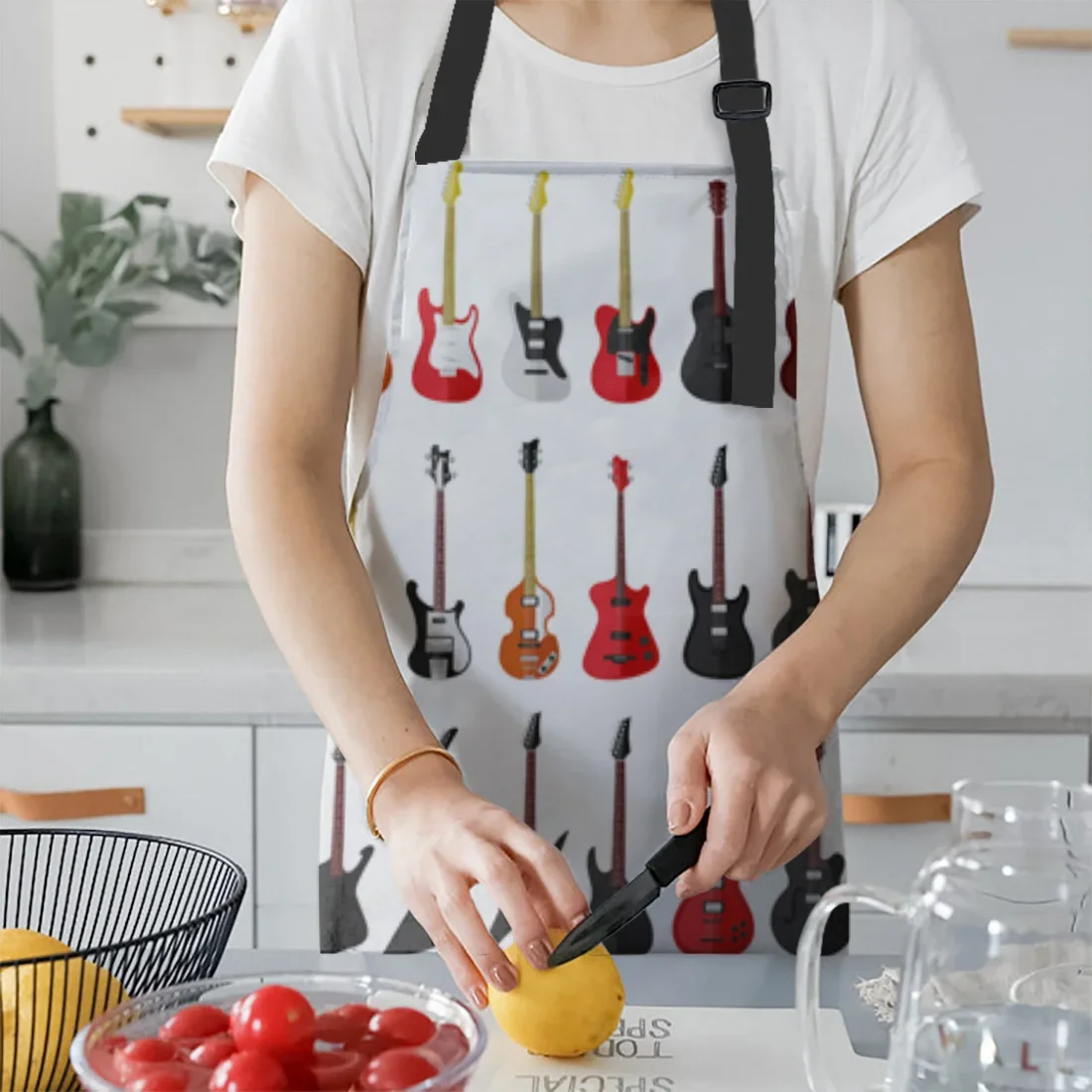 Apron Kit Colorful Guitar Kitchen Bib Oven Mitts for Cooking Gardening Woman Kids Aprons Cuff Baking Accessories