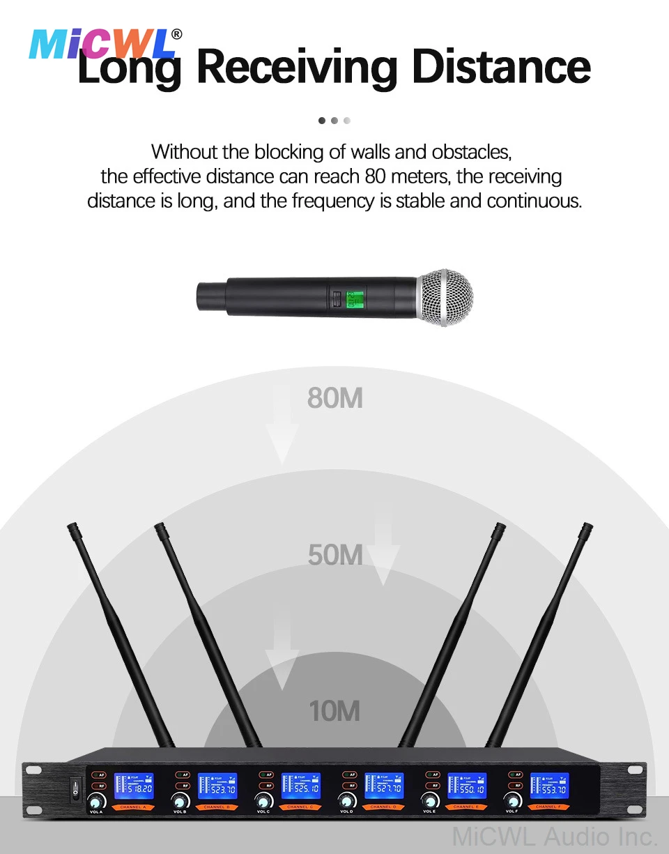 High-End SLX288 6 Channel Desktop 6 Gooseneck Digital Wireless Microphone Conference Meeting Room System Super Cardioid Table