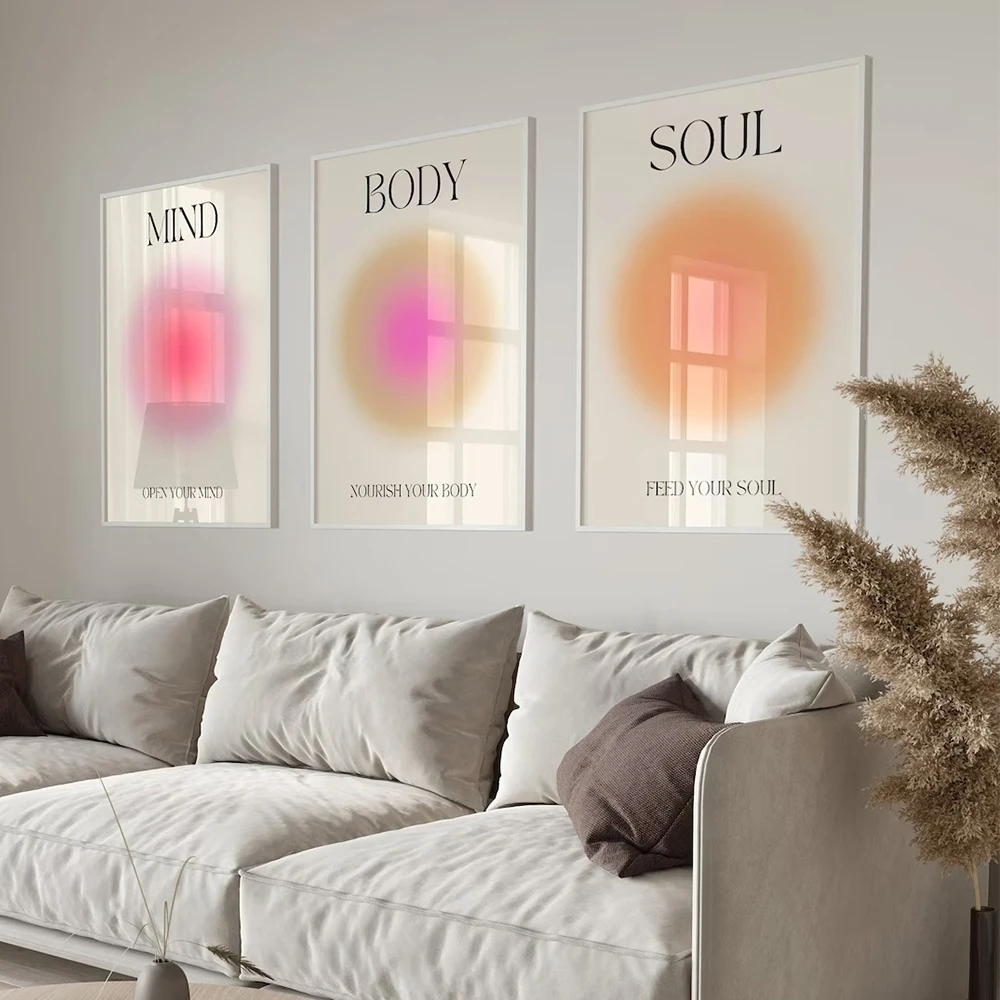 3pcs/Set Motivational Quote Positive Aura Spiritual Grainy Gradient Wall Art Canvas Painting Posters For Living Room Home Decor