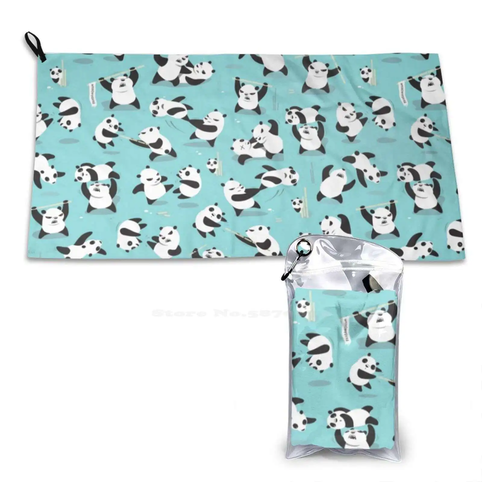 Pandamonium Personalized Soft Towel Home Outdoor Pandas Funny Cute Vector Black And White Bears Comical Silly Crazy Characters