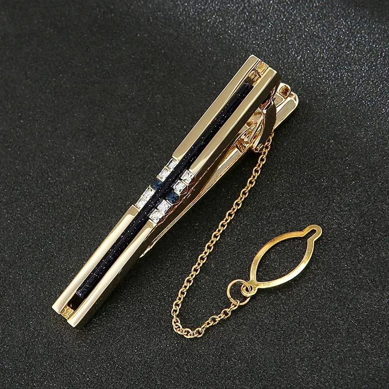 New Chain Tie Clip Fashion Men's Women Formal Wear Business Banquet Cocktail Party Luxury Crystal Tie-clips Wedding Accessories