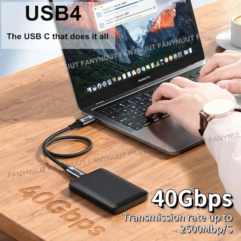 كابل USB4 USB C 40Gbps 8K كابل يدعم البيانات كابل شحن سريع 8K فيديو لأجهزة MacBooks Hubs E-Gpu iPhone15 Pro USB4.0 كابل #2