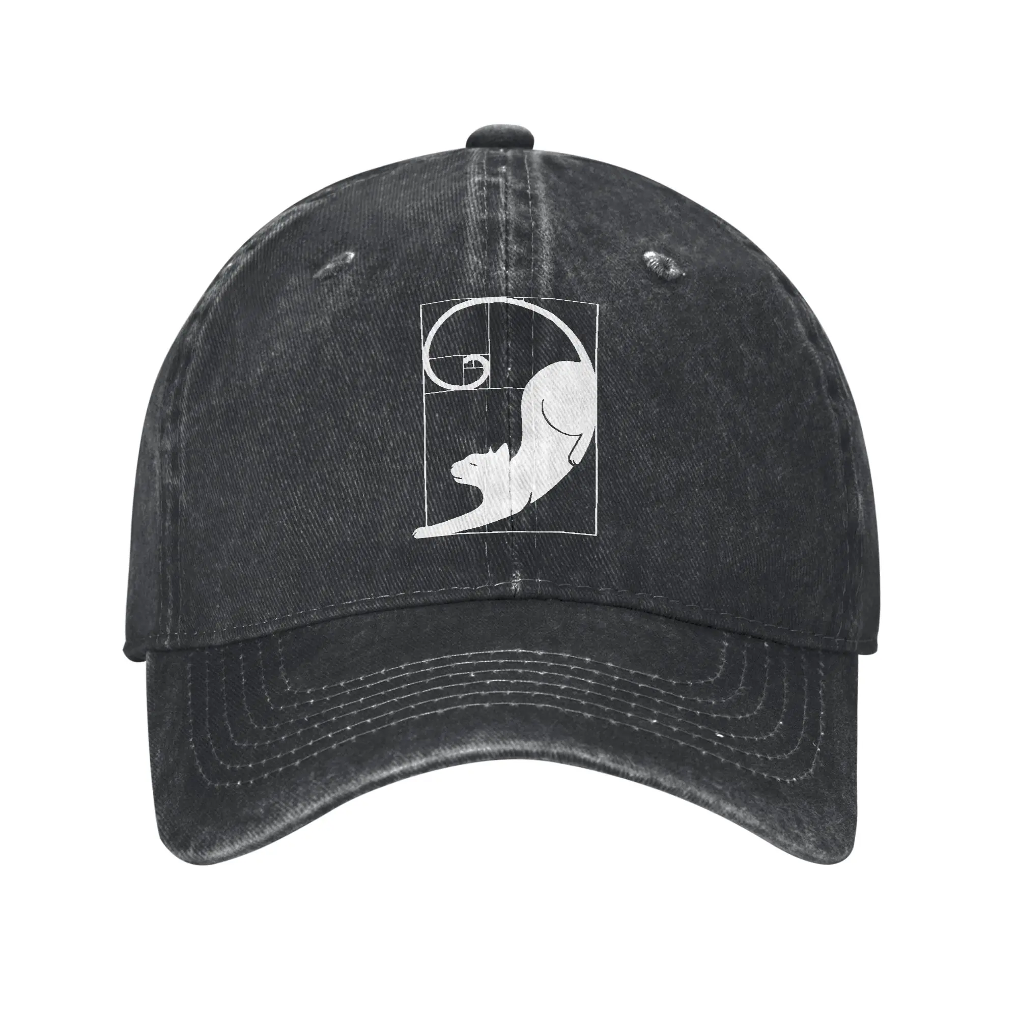 Cat Fibonacci Spiral Golden Ratio Geometry Men Women Baseball Cap Geek Math Distressed Denim Caps Hat  Outdoor Golf Gift Sun Cap