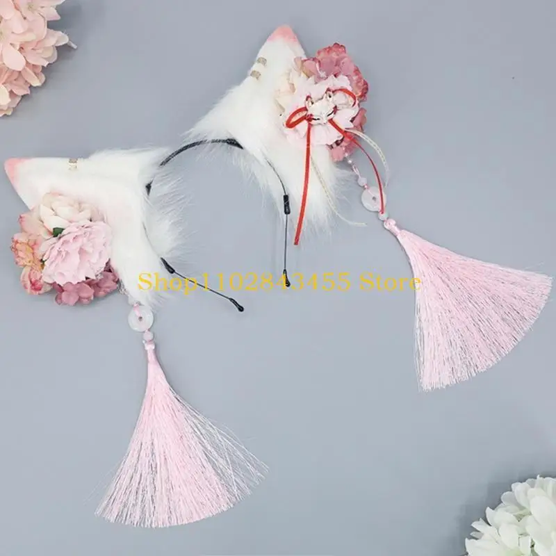 49MC Copricapo con orecchie lupo peloso. Accessorio per capelli in peluche con orecchie volpe