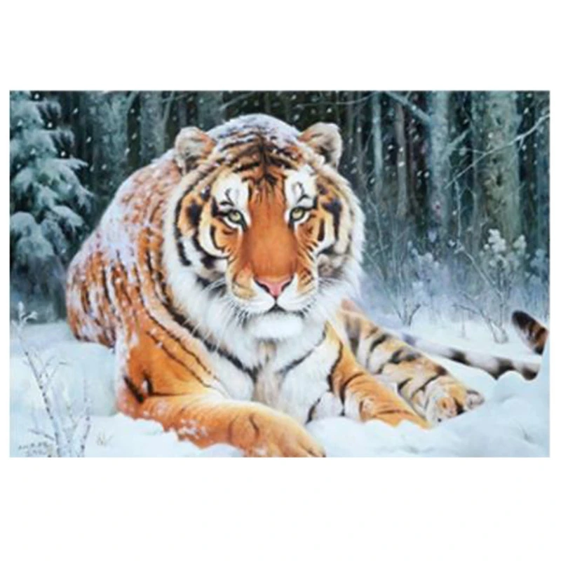 

Алмазная живопись, художественная живопись, круглая Алмазная вышивка, мозаика, украшение для дома, картина с тиграми в снегу